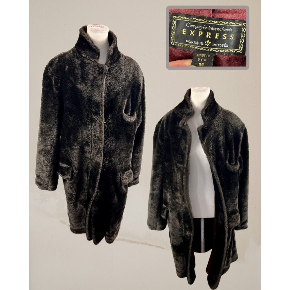 Vintage 80s 90s Express Compagnie Intl Faux Fur Full Length Teddy Coat Size M